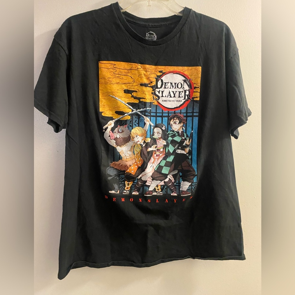 Mens T Shirt Black L Large Demon Slayer Kimetsu No Yaiba Group Graphic